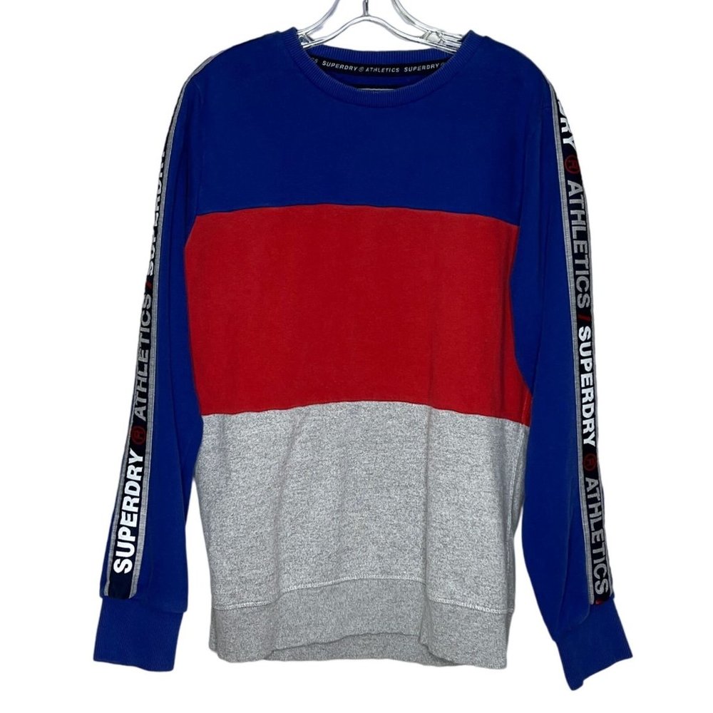 Superdry Sweatshirt Men XLarge Blue Red Stadium Panel Sport Athletic Streetwear